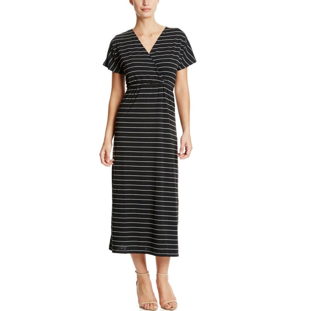 NINETY Black/Gray Short Sleeve Stripe Maxi Dress